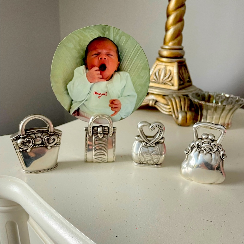 Brighton set of 4 Silver Handbag photo holders with original Brighton tin